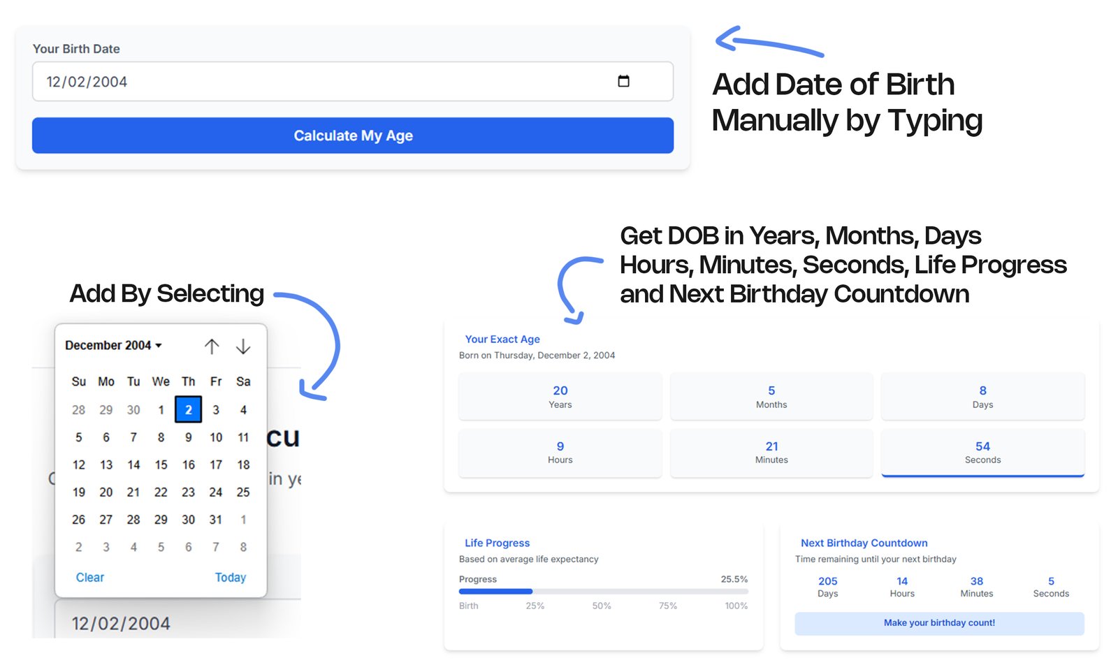 Step-by-step guide showing age calculation process (AgeCalc : Best Age Calculator)